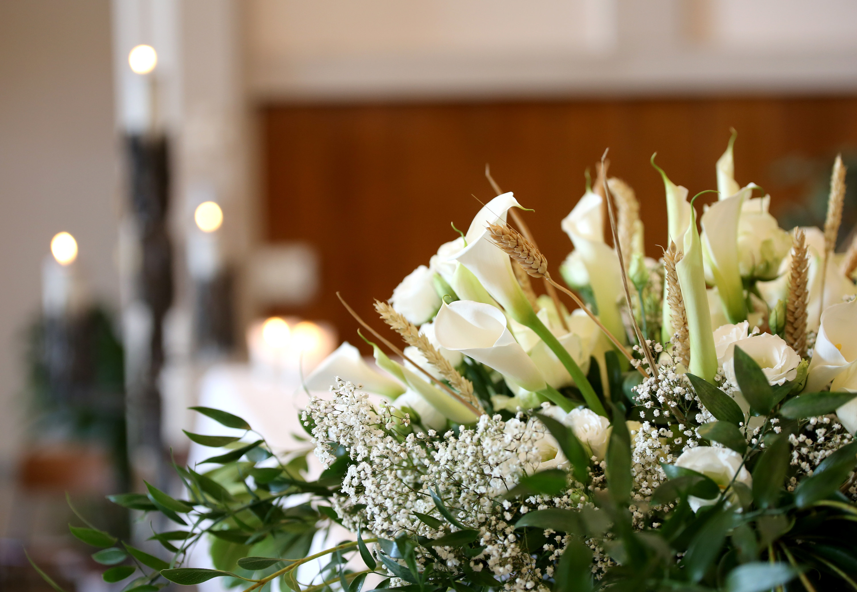 white flowers at a funeral