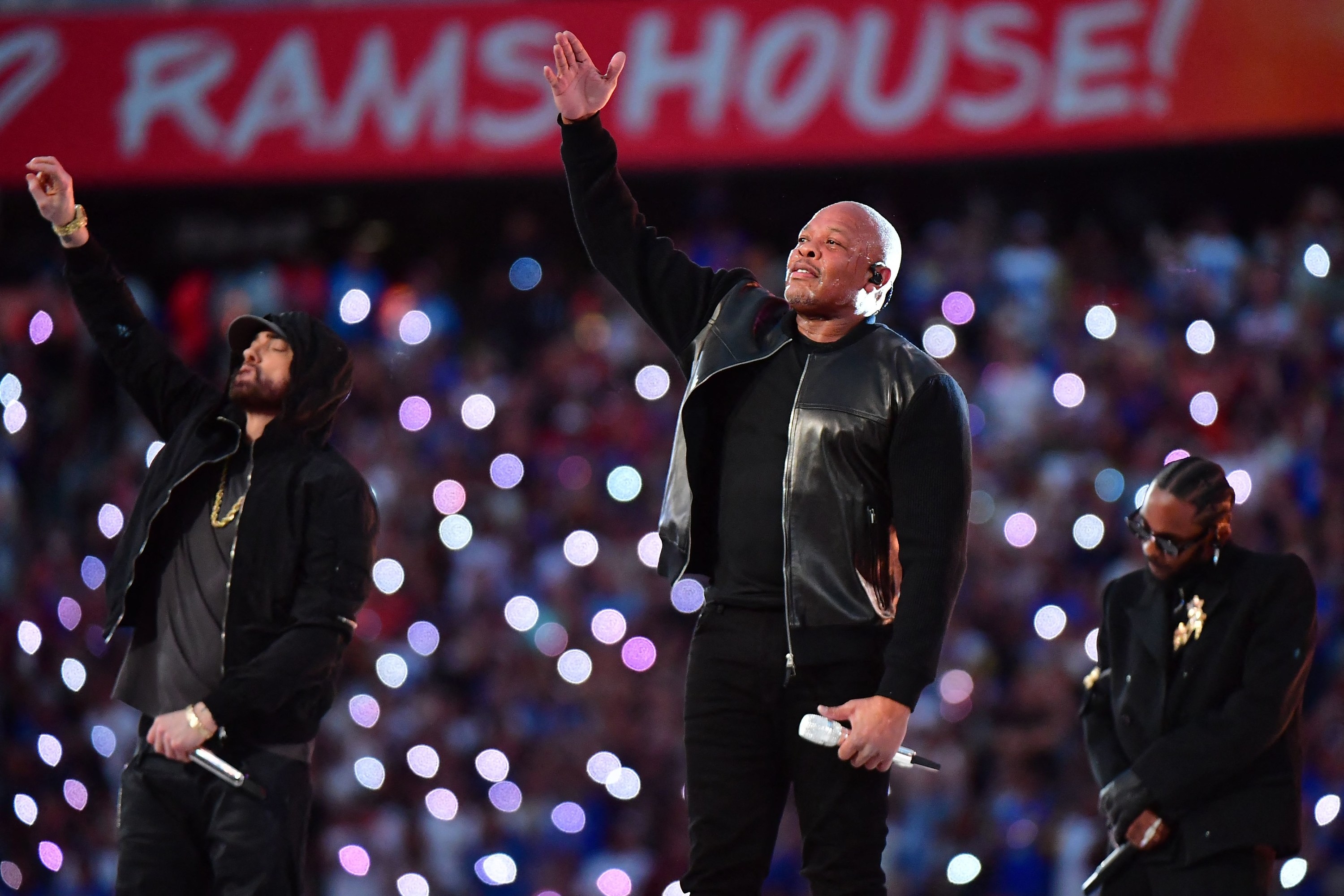 Eminem kneels during Super Bowl LVI halftime show