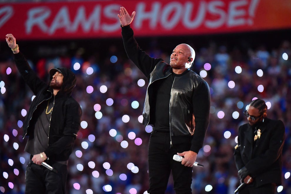 Eminem takes a knee during Super Bowl halftime performance