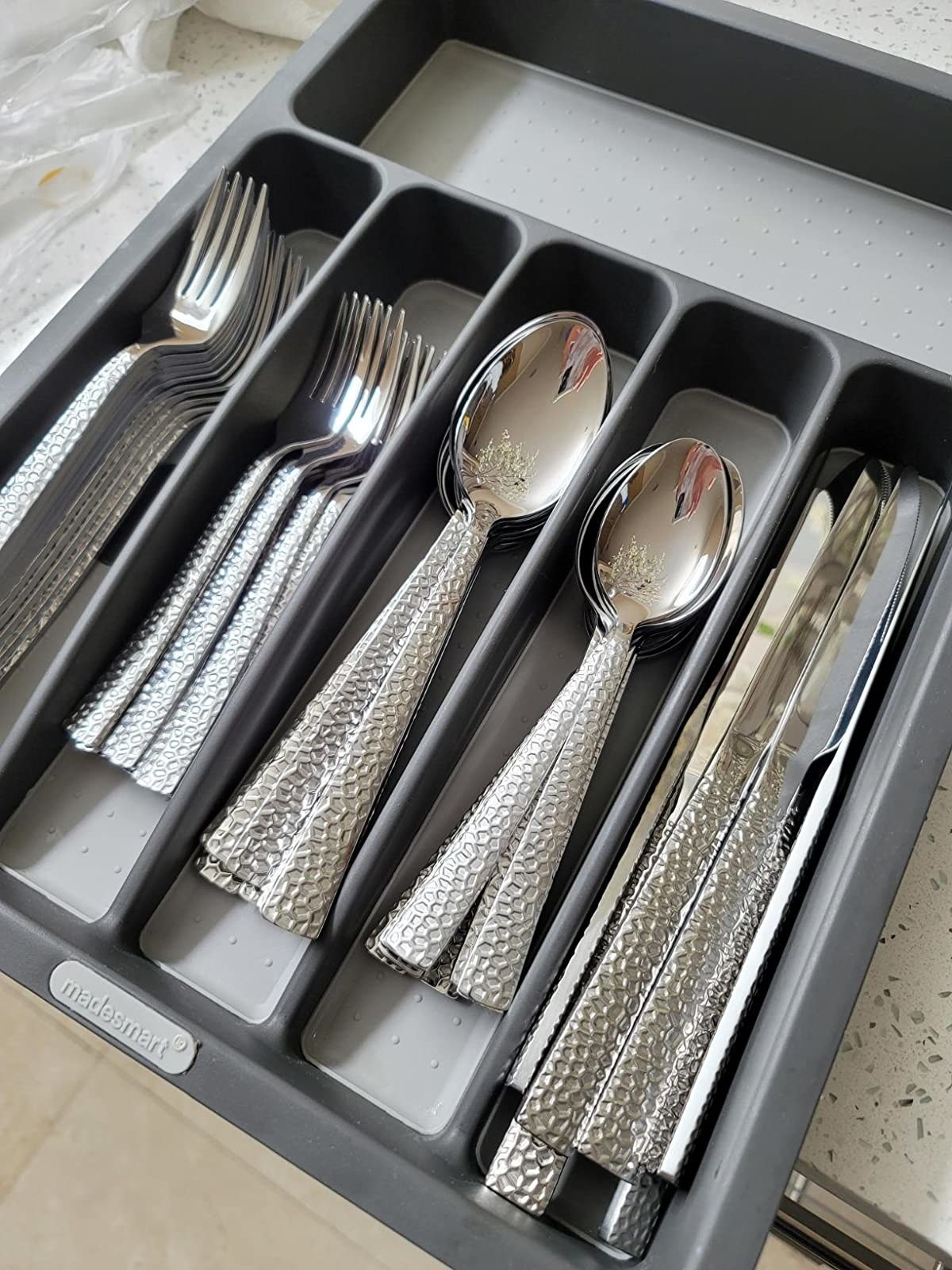 reviewer photo of the silverware in a utensil organizer