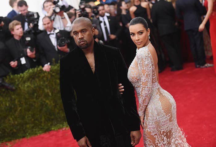 Kanye and Kim posing at the MET Gala