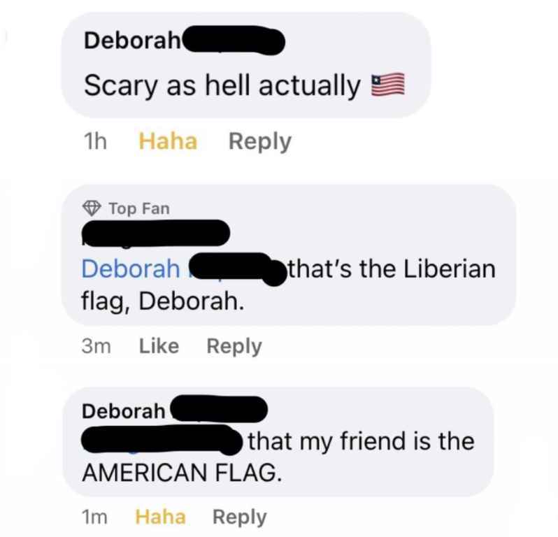person who thinks the liberian flag is the american flag