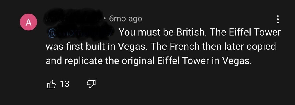 person who thinks the eiffel tower was built in vegas