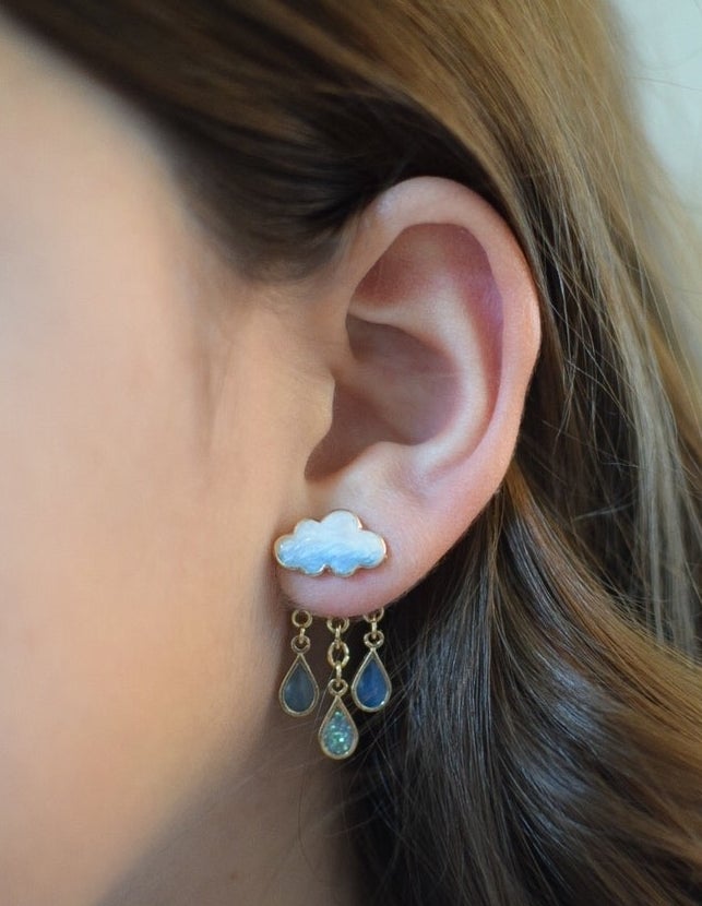 model wearing the turquoise blue cloud earrings
