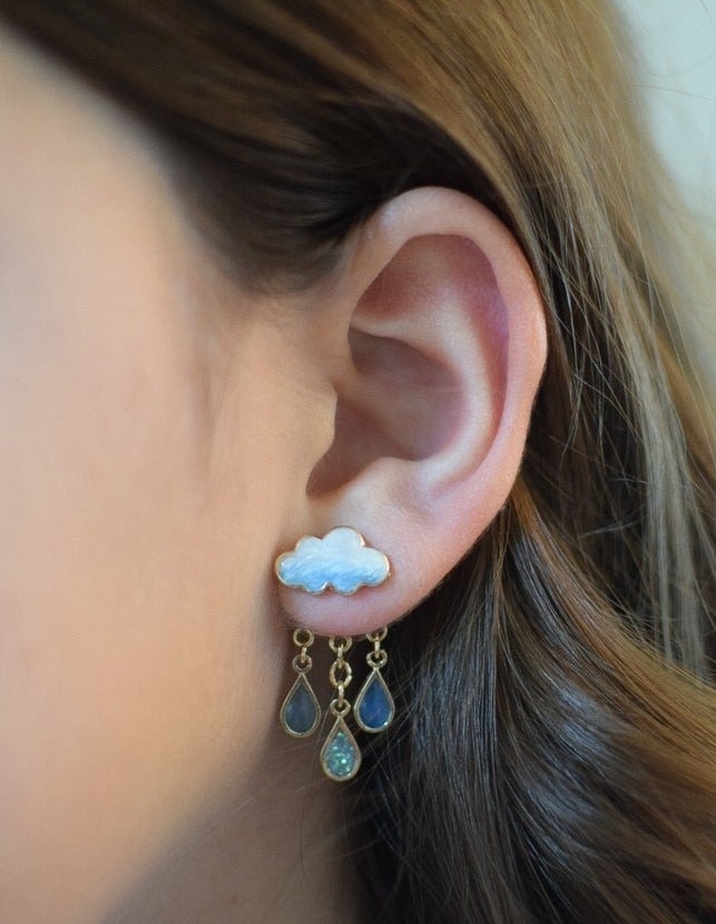 model wearing the turquoise blue cloud earrings