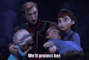 Elsa and Anna&#x27;s parents holding them as children