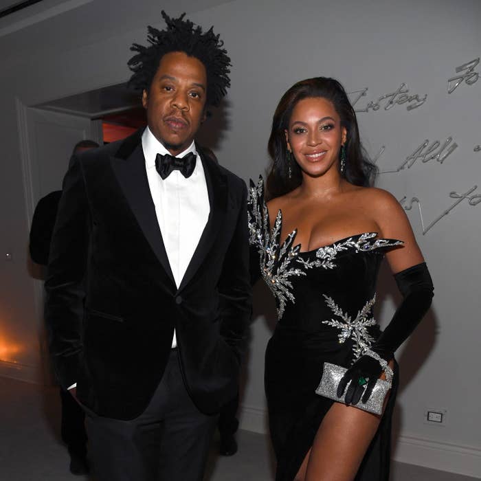 Jay and Bey dressed to the nines and posing for a photo