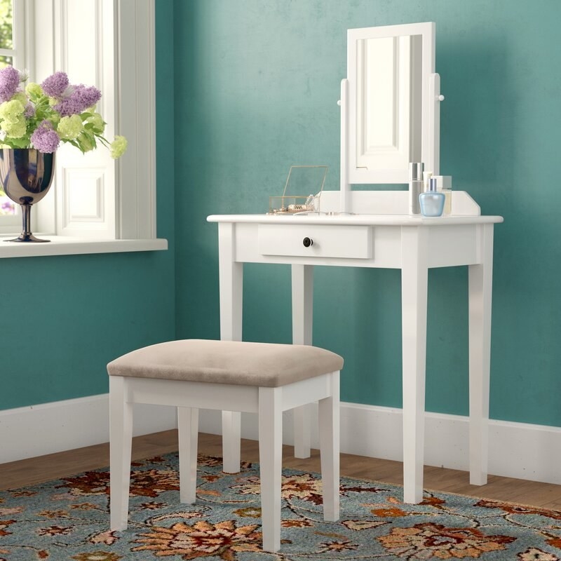White vanity and stool