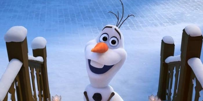 A close up of Olaf the Snowman as he smiles