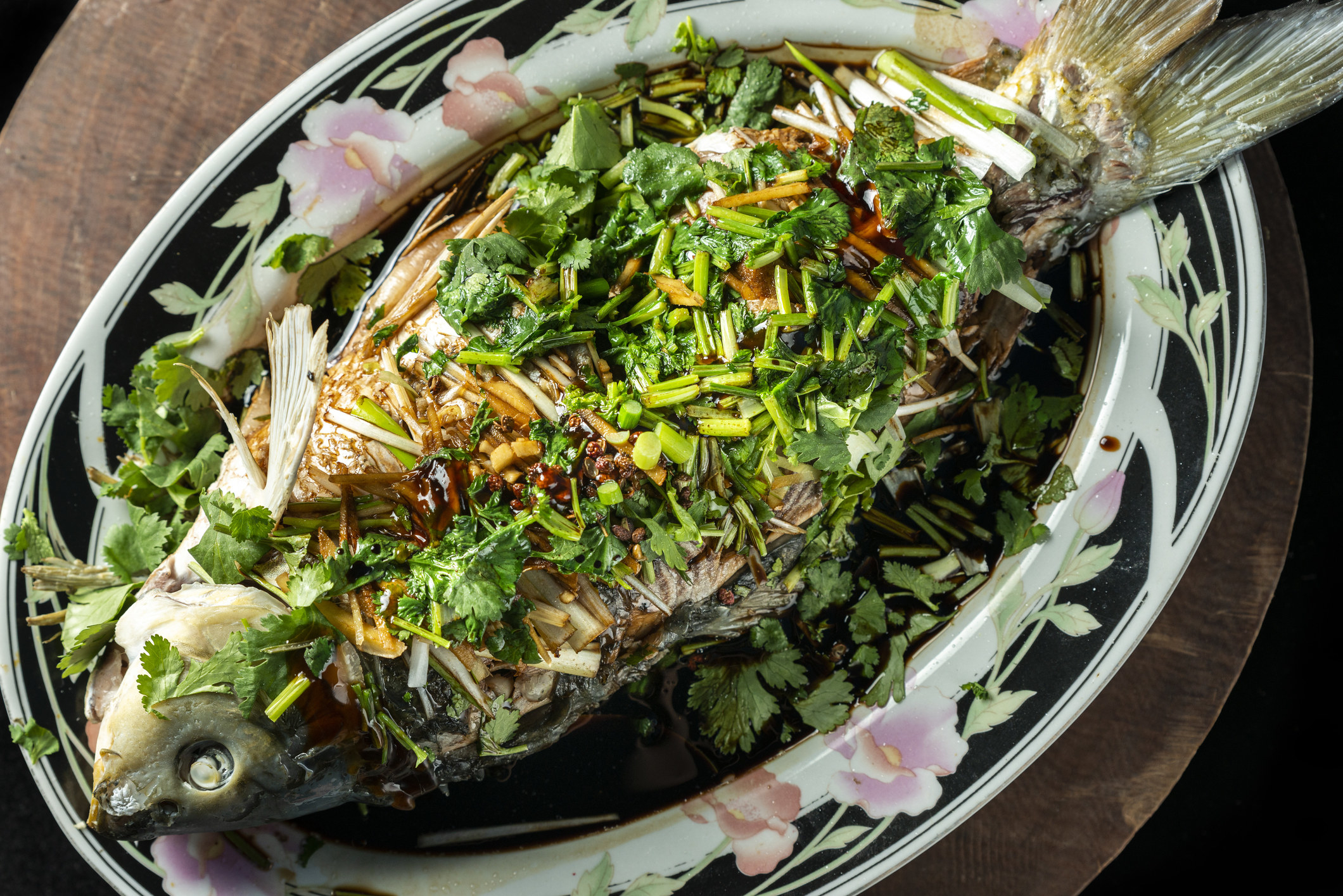 Chinese Style steamed whole fish.
