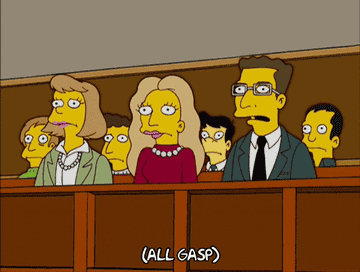 a jury of Simpsons characters all gasp