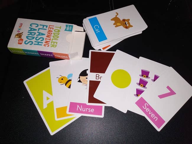 reviewer image of a few of the toddler learning flash cards spread out