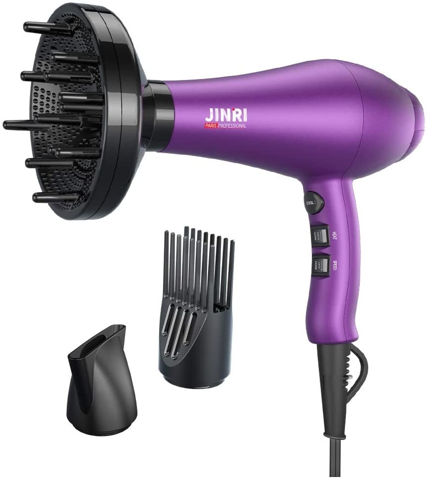 The blow dryer and its attachments on a blank background