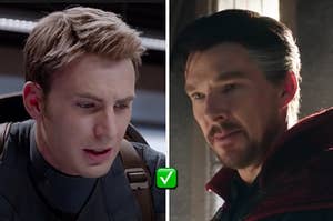 Captain America is on the left with Doctor Strange on the right