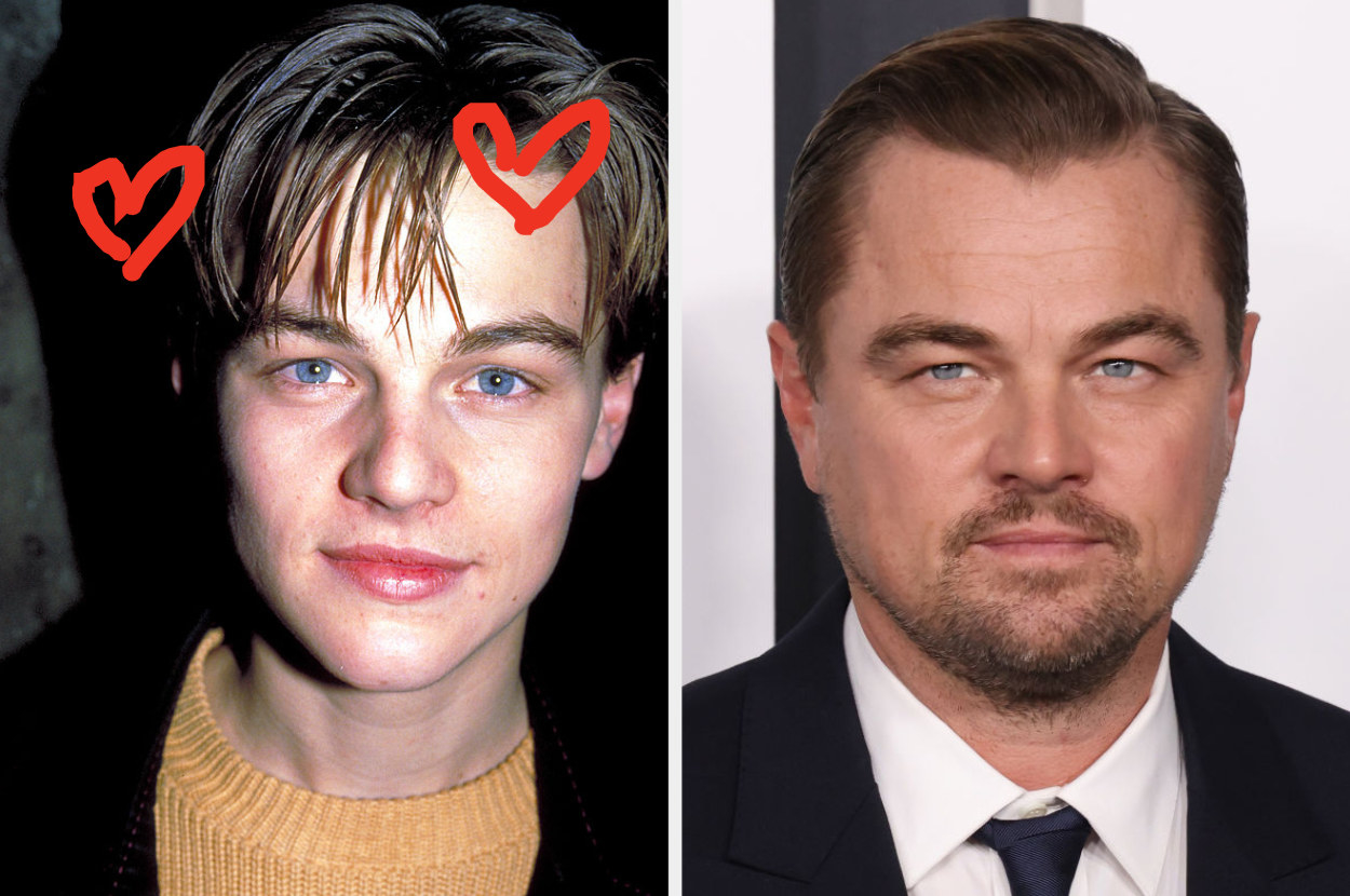 Side by side of Leo DiCaprio then and now