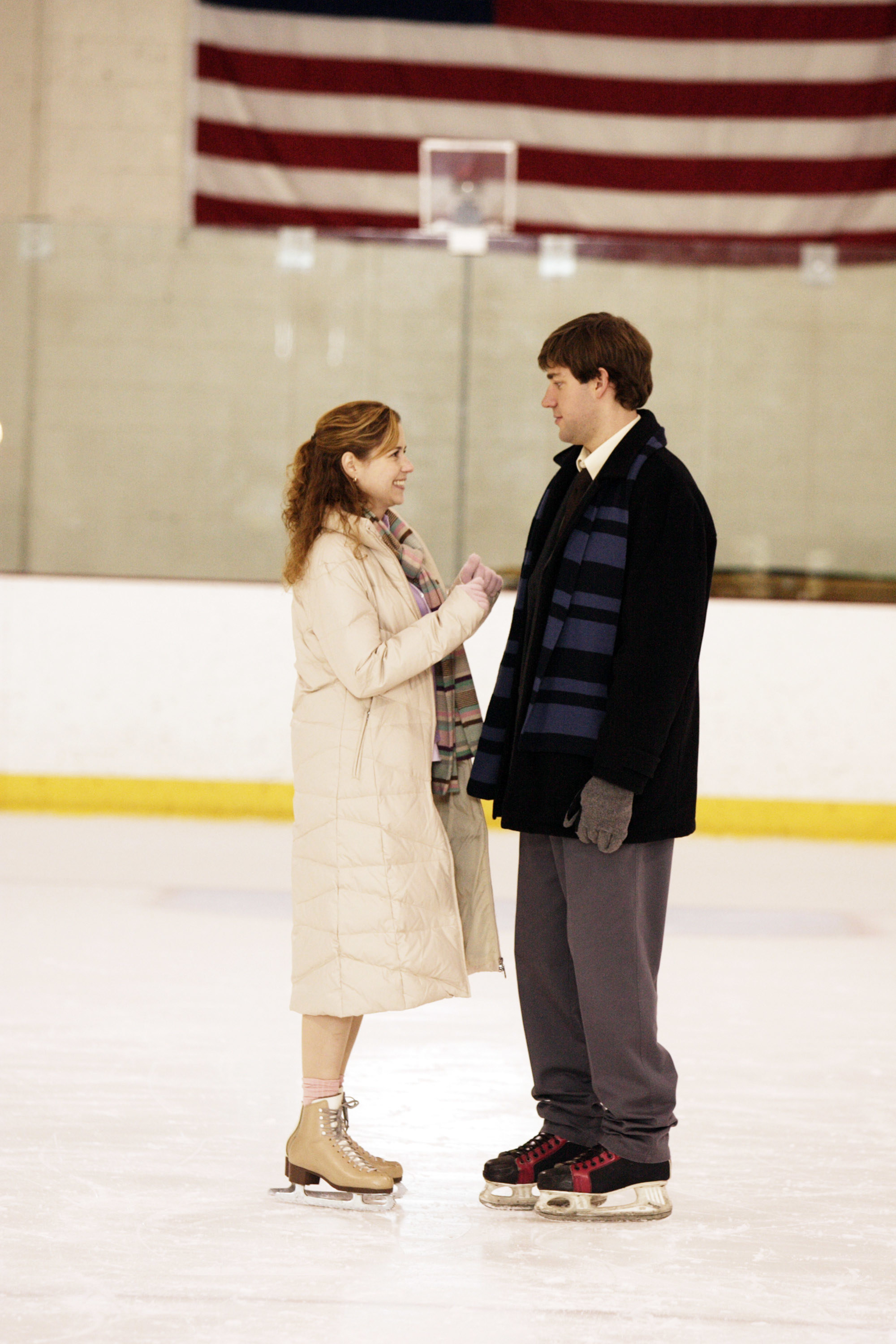 Pam and Jim on an ice skating rink