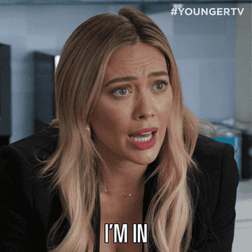 A GIF of Hilary Duff from Younger saying I&#x27;m in