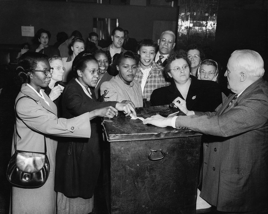 Voters at a polling station in Pittsburgh, 1950