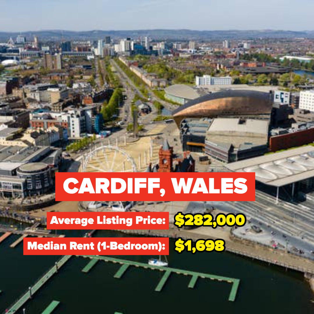 Cardiff, Wales — Average Listing Price: $282,000; Median Rent for a one-bedroom: $1,698