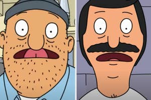 Two Bob's Burgers characters look surprised while looking straight