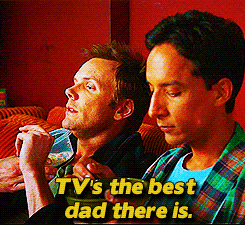 Joel McHale saying &quot;TV&#x27;s the best dad there is&quot; on Community