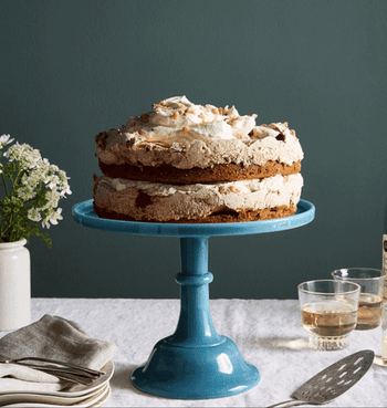 gif of the cake stand changing colors, and a hand lifting a glass cloche off of a cake