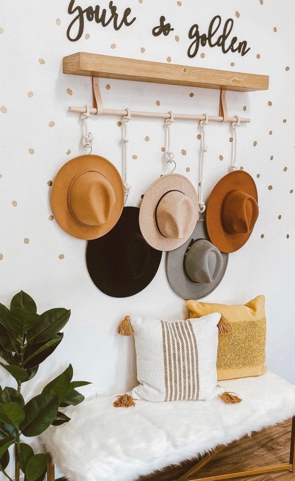 hats hanging from the hooks