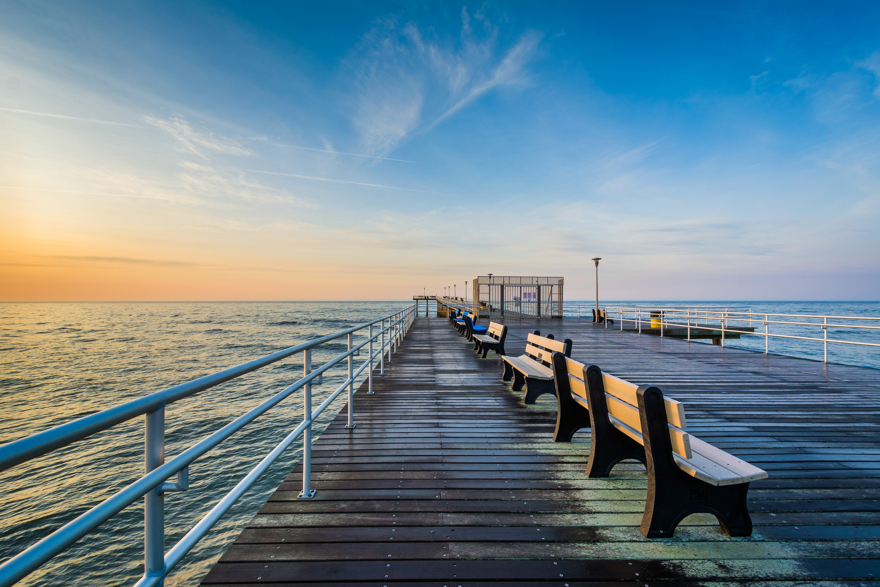 Pier with many benches overlooking the Jersey shore