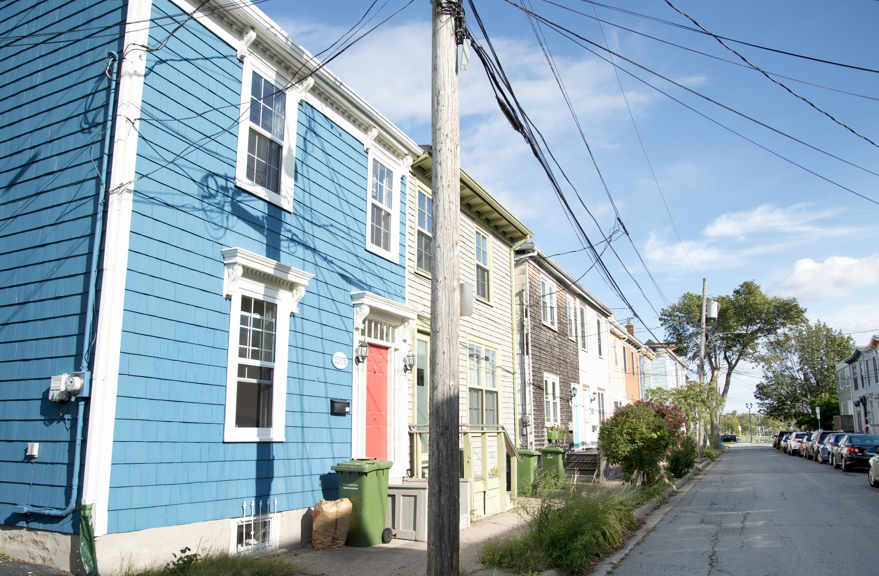 Quaint street with different colored small houses in Halifax