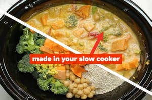 Curry with vegetables, chickpeas, and quinoa made in your slow cooker