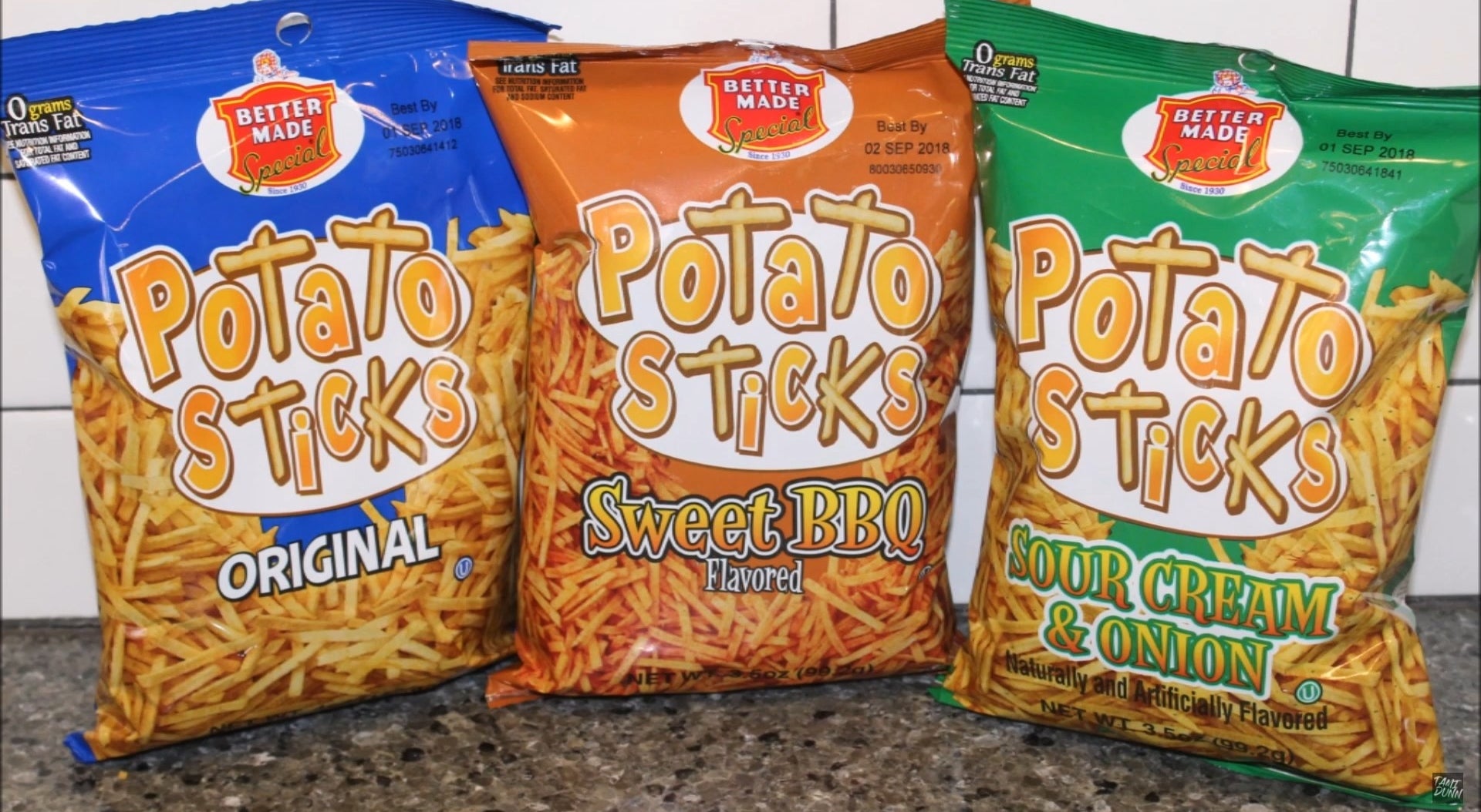Three flavors of potato sticks