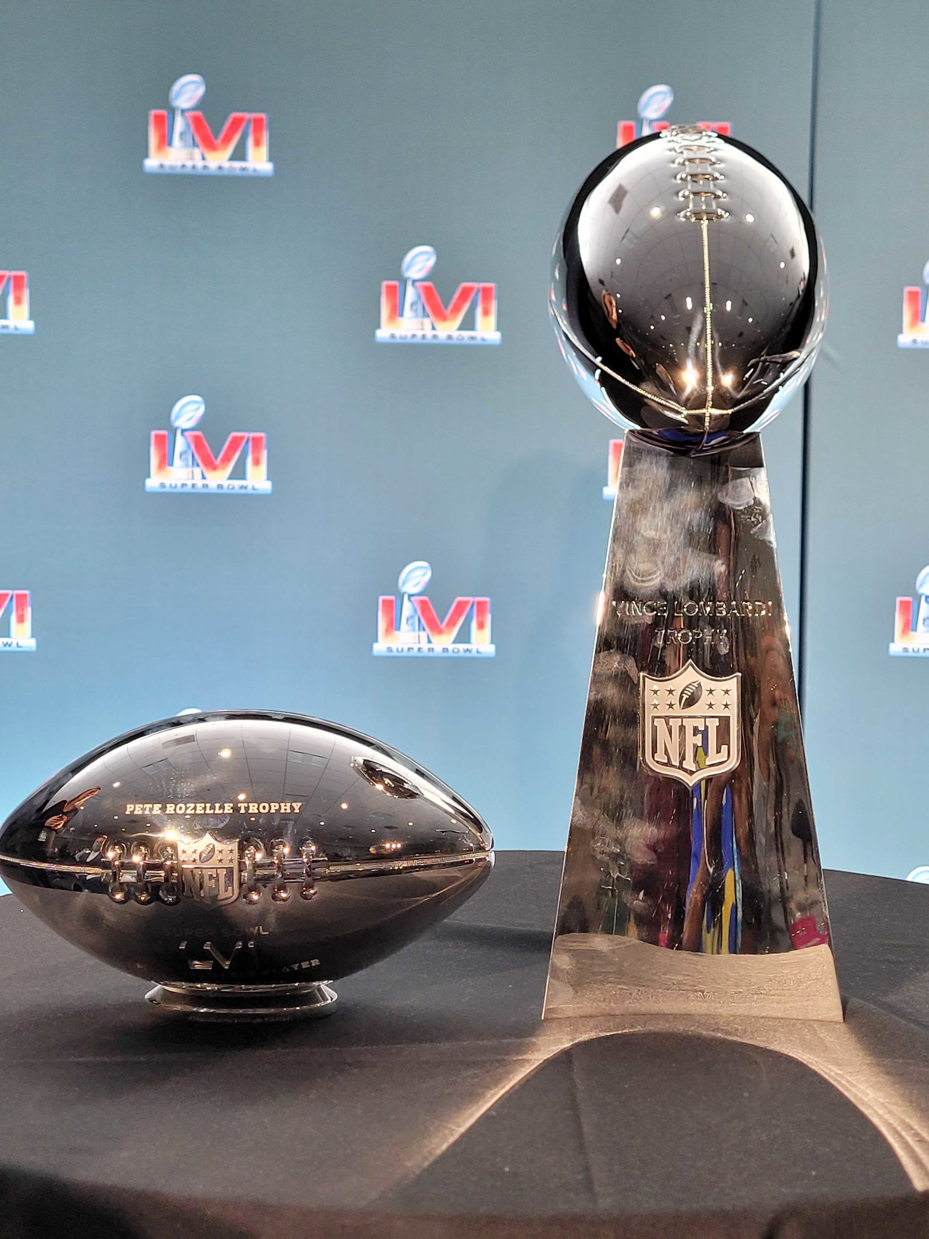 The Super Bowl MVP trophy and Championship trophy