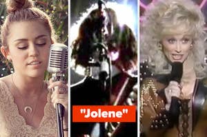 Mikey Cyrus, White Stripes and Dolly Parton captioned "Jolene"