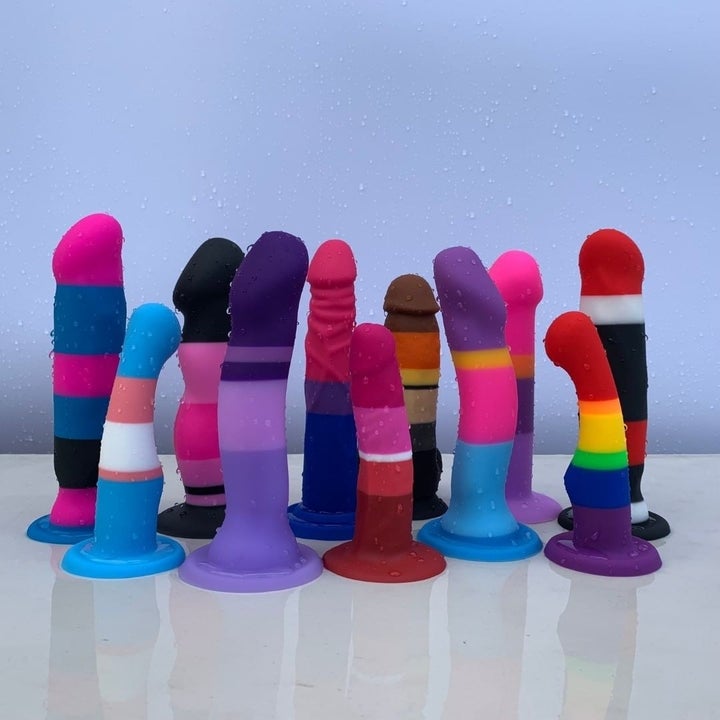 Assortment of wet striped dildos
