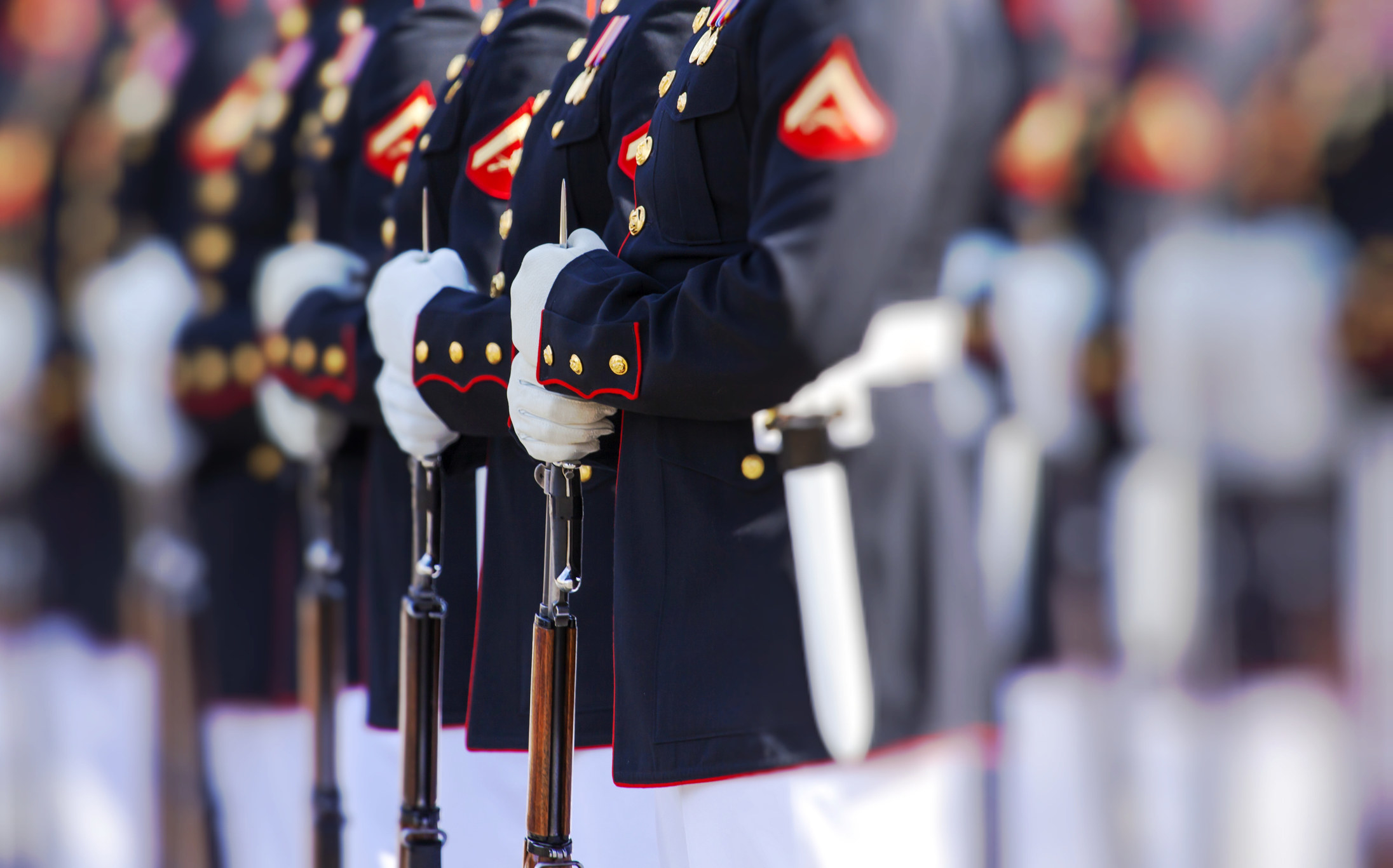 Close up of line of U.S. Marine Corps