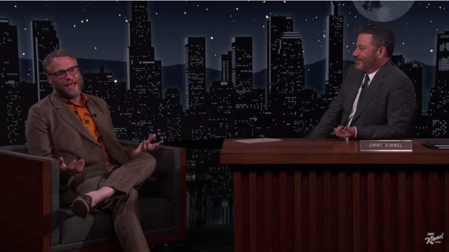 Seth Rogen talking to Jimmy Kimmel