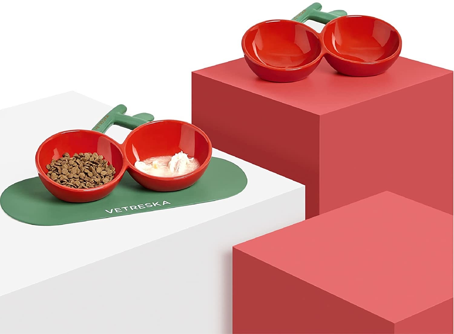 cherry food bowls on abstract tables