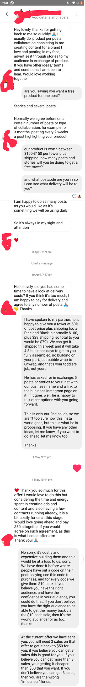 Someone tries to get something free even after being offered a discount code from a small business