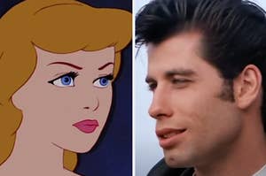 Cinderella is on the left with Danny from "Grease" on the right