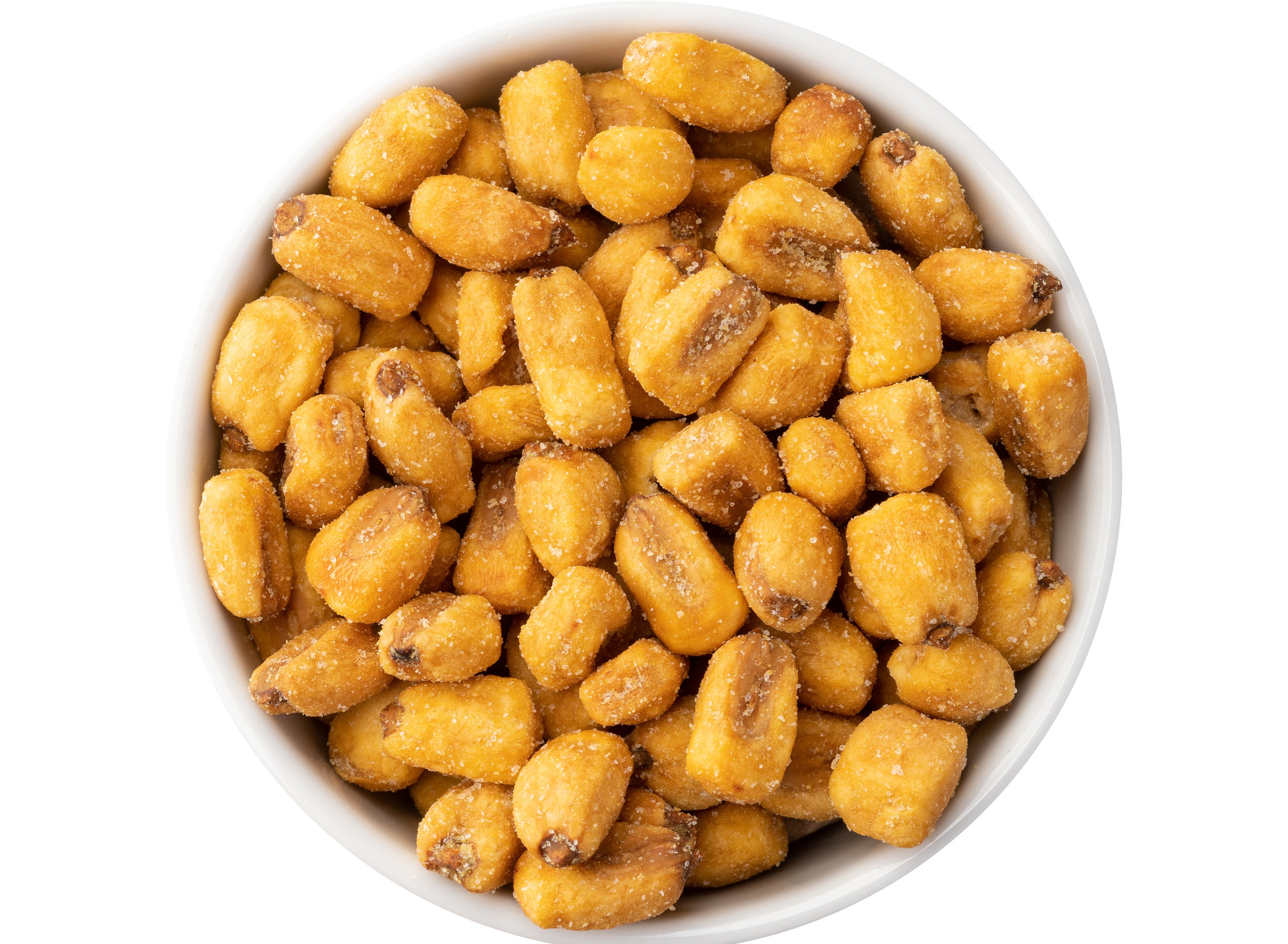 Fried corn in a bowl isolated over white background