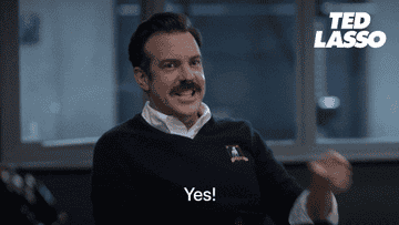 Gif of Jason Sudeikis in Ted Lasso pointing and saying &quot;yes&quot;