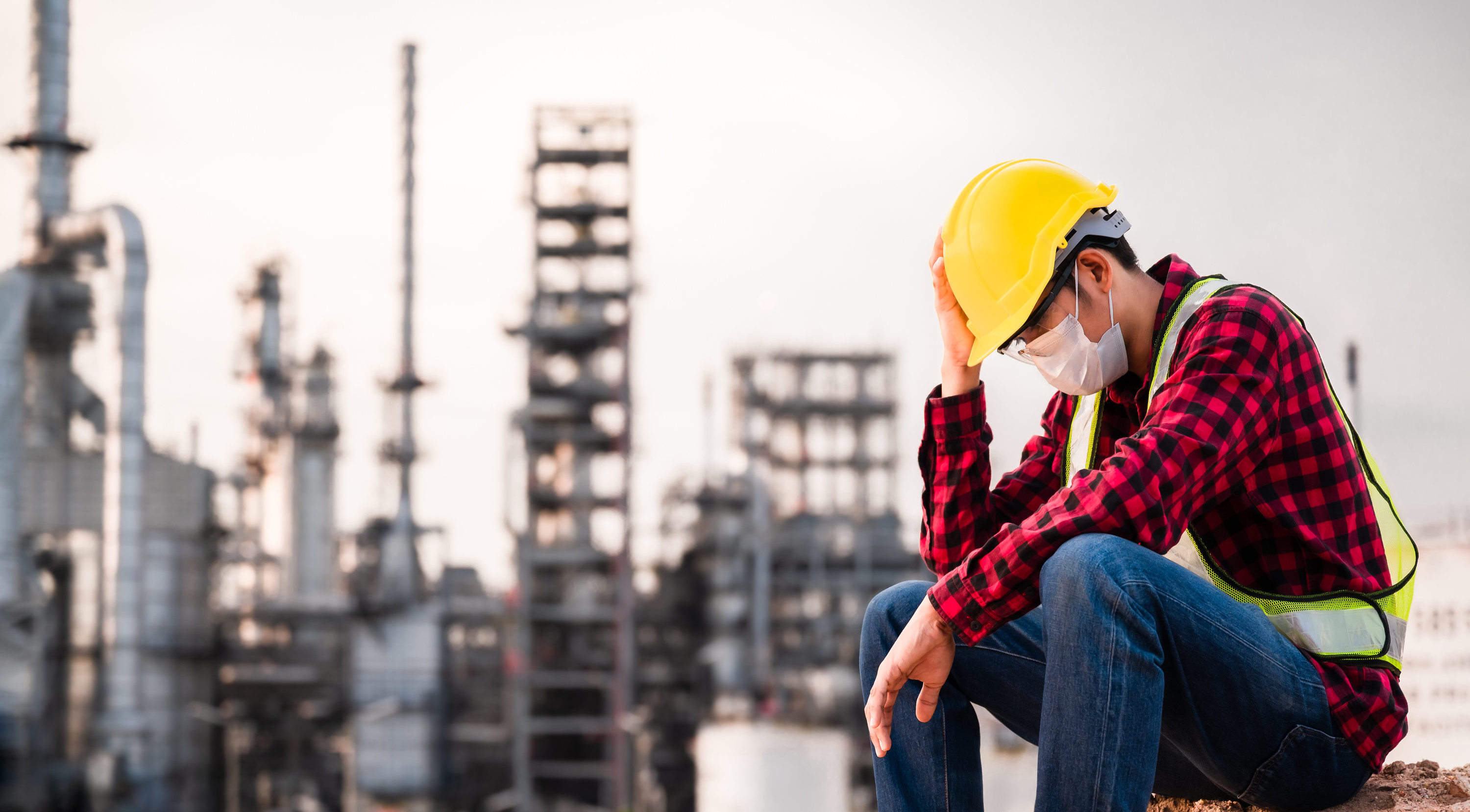 Construction worker feeling stressed out