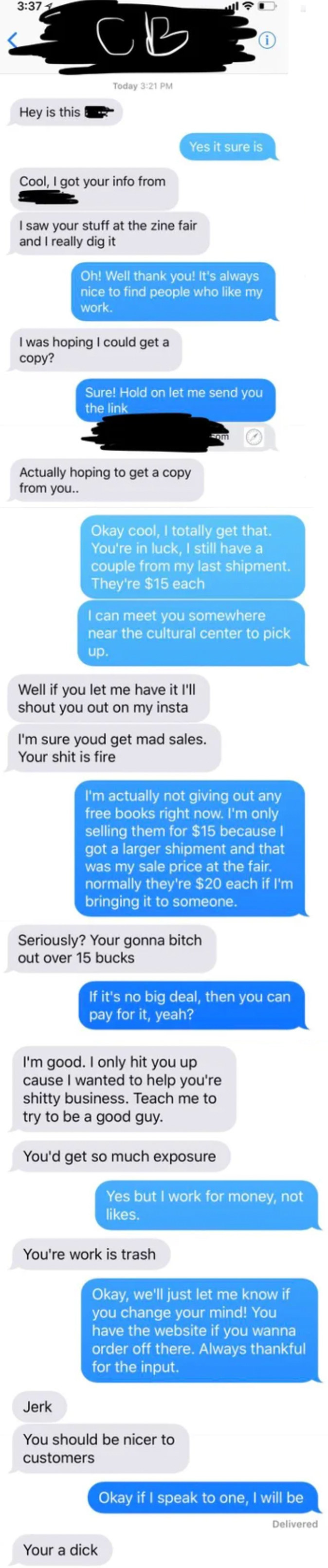 Someone asks for a free book, then gets rude when they&#x27;re denied