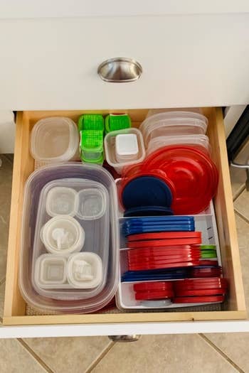 A reviewer's drawer with organized lids