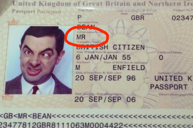 In Mister Bean 1997, Beans passport shows that his legal first name is Mister