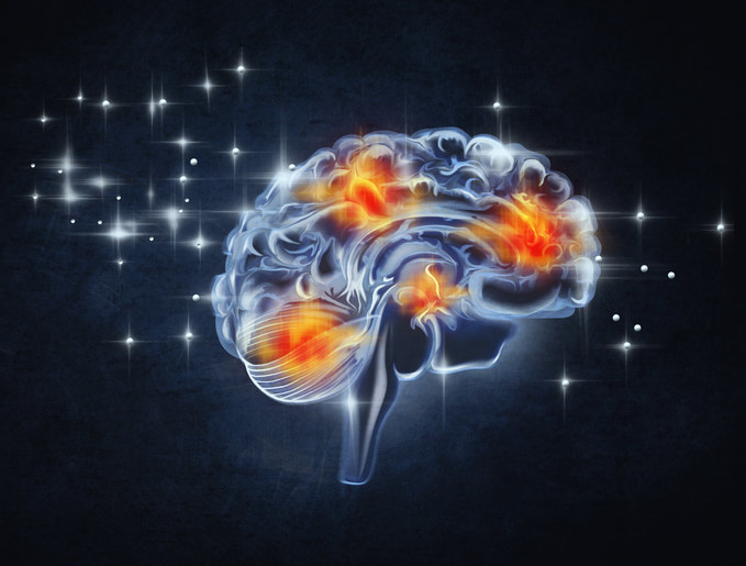 Human brain activity on dark background