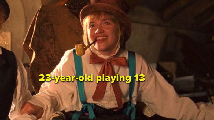 Florence Pugh in Little Women with caption &quot;23-year-old playing 13&quot;