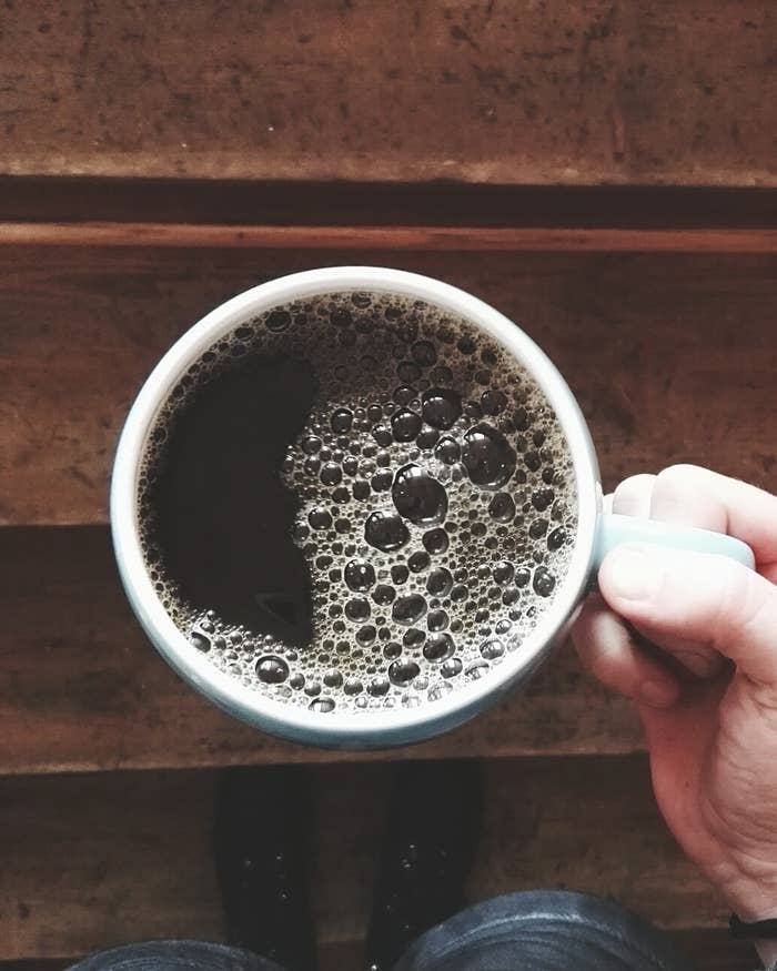 An overhead shot of a black coffee