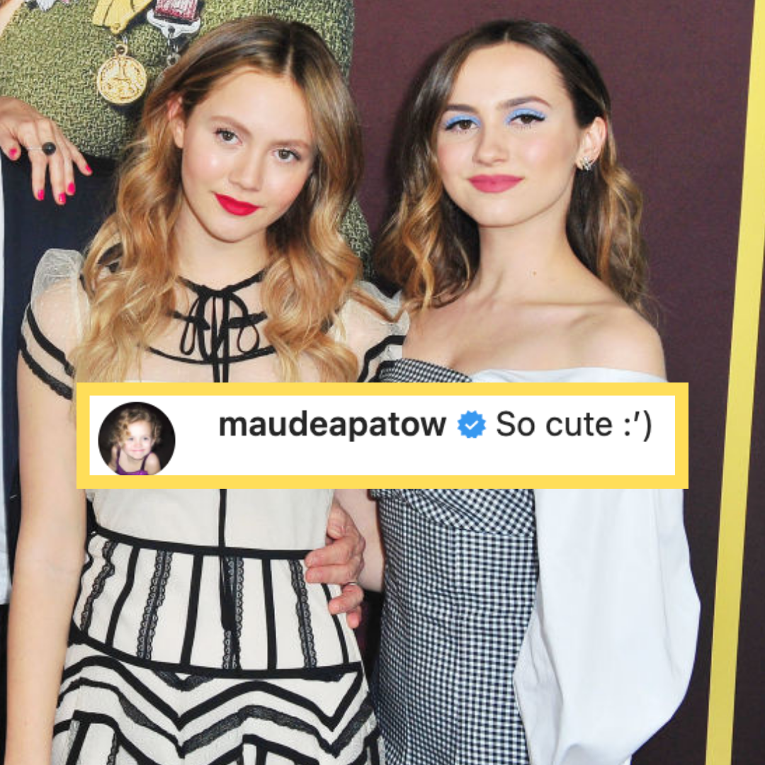 Iris Apatow and her sister Maude Apatow taking a red carpet photo