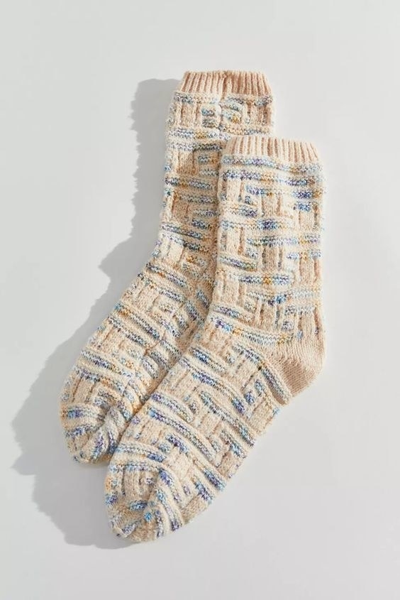 The beige and blue knit socks